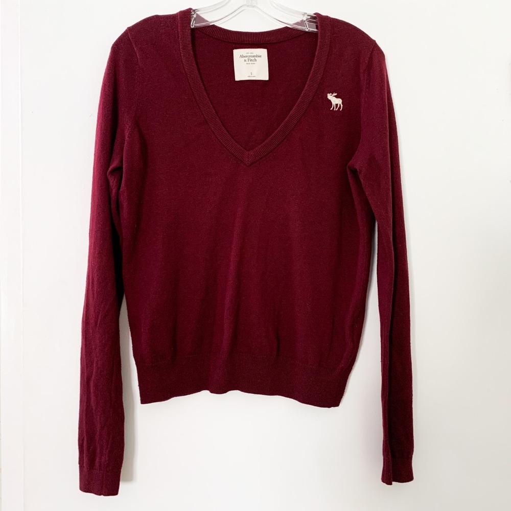 ABERCROMBIE & FITCH Knit Burgundy Sweater V Neck S